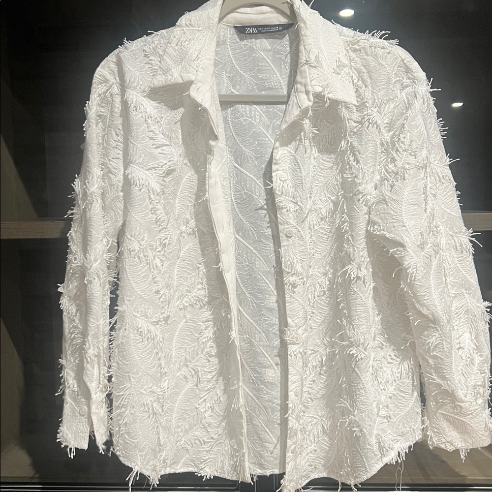 Zara Ivory Textured Fringe Shirt